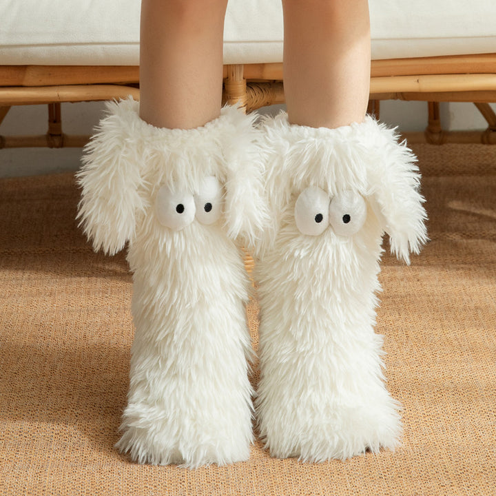 Lodne plysjsokker med søte tegneserieøyne