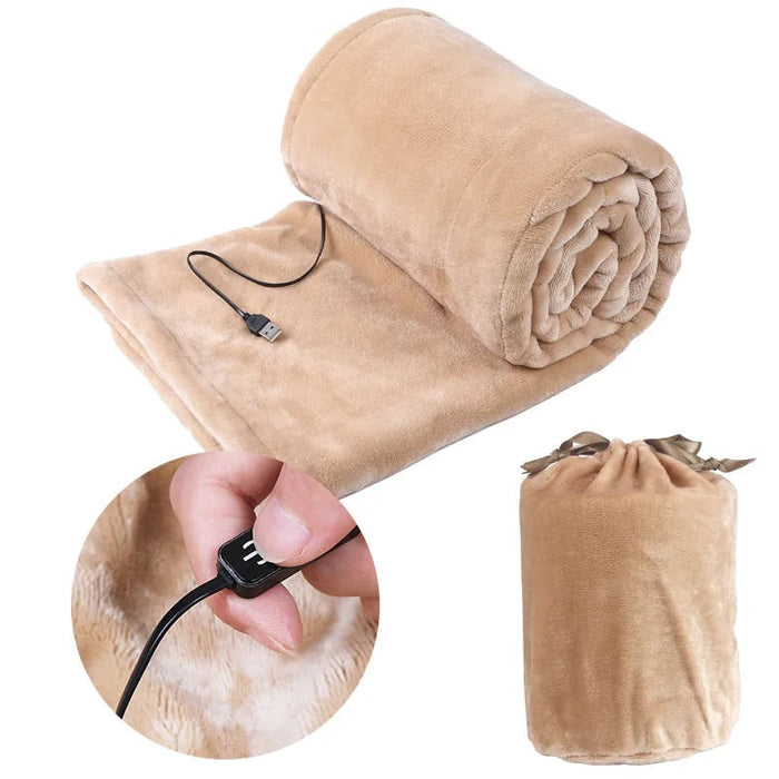 Varmegleden™ USB-oppvarmet plysjpledd med oppbevaringspose